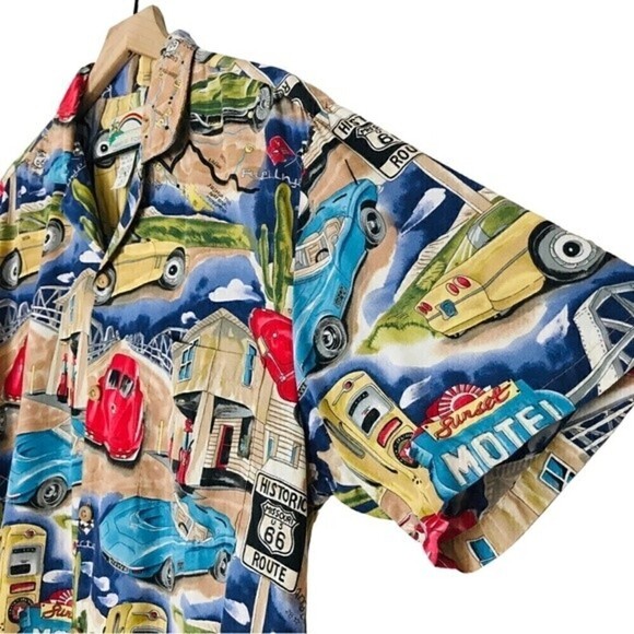 Vintage 80s Paradise Found Route 66 Cars Motel Honolulu Hawaii Hawaiian Shirt - Picture 8 of 10